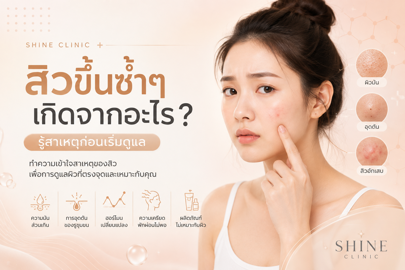 สิวขึ้นซ้ำๆ เกิดจากอะไร? รู้สาเหตุก่อนเริ่มดูแล